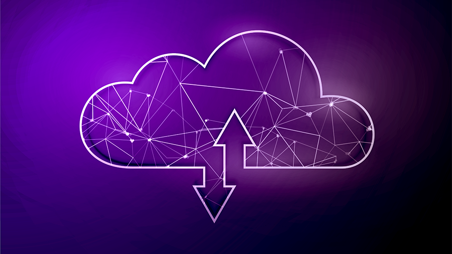 Purple header image with white cloud outline and download symbol